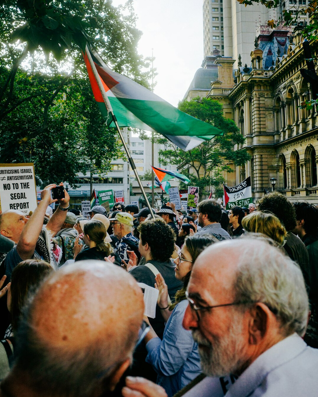 crowd gathering at town hall